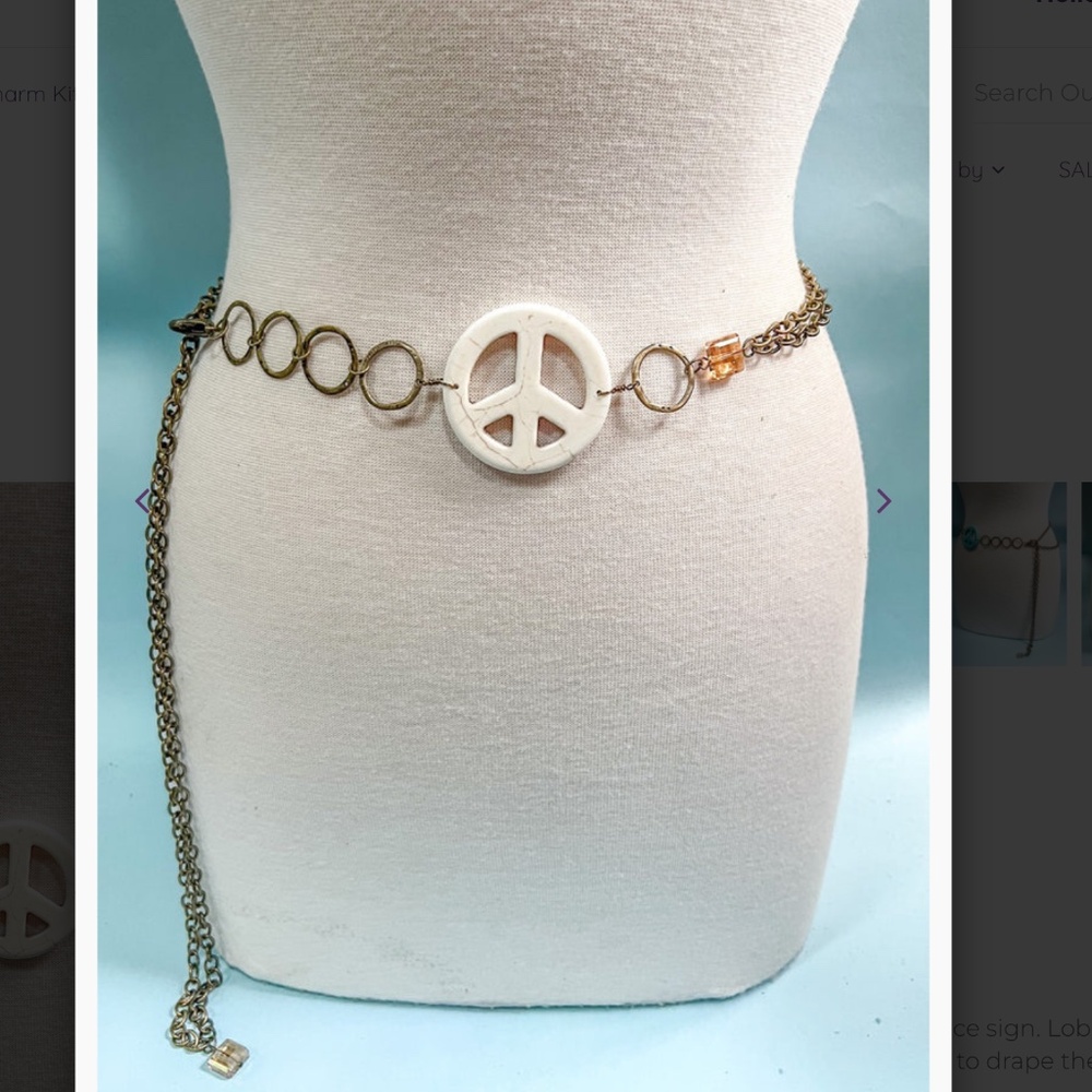 Boho “ Groovy Nikki “ Boho Metal chain belt with natural stones and Peace Sign